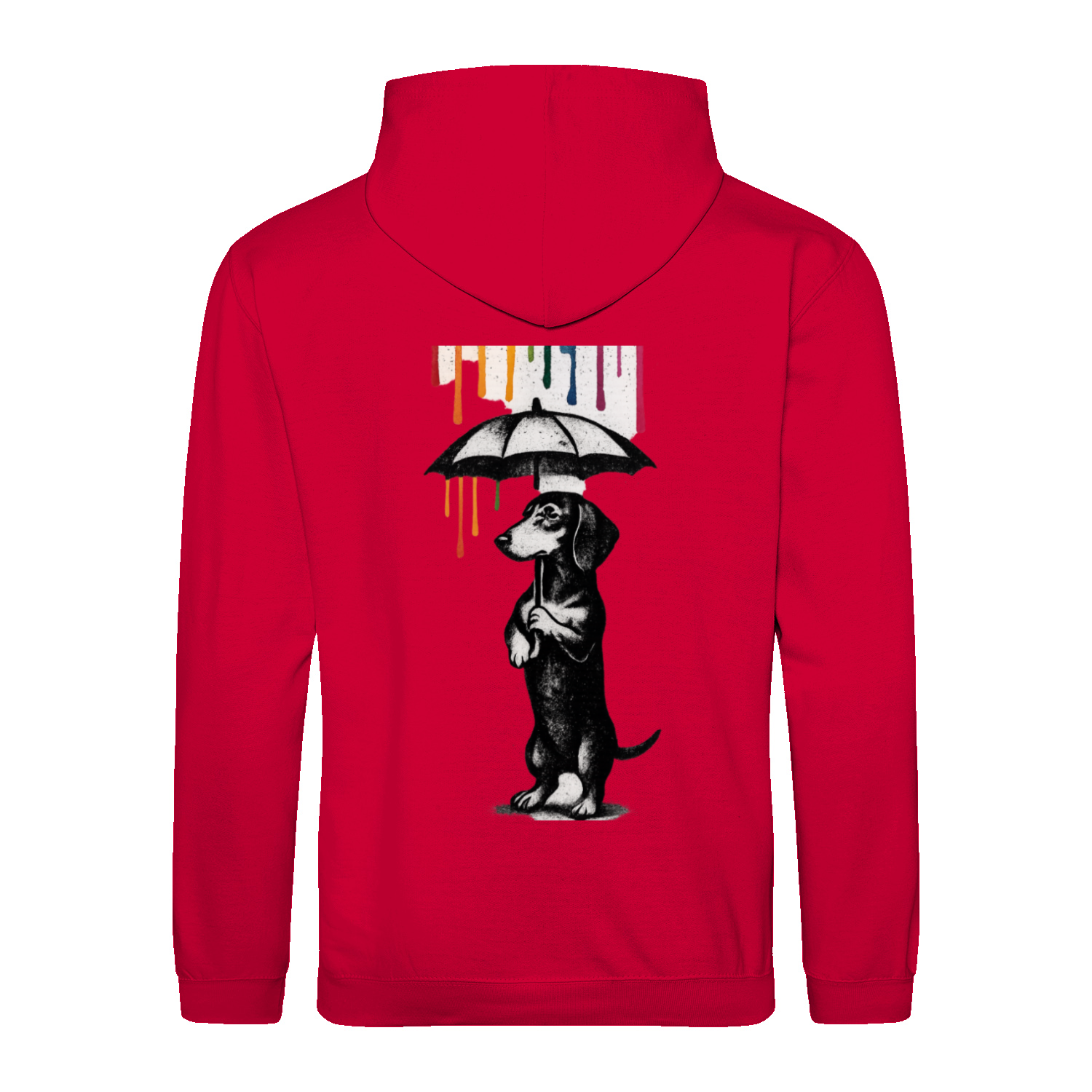 Dackel „Color Rain“ – Urban Street-Art Hoodie mit buntem Farbregen-True Insights