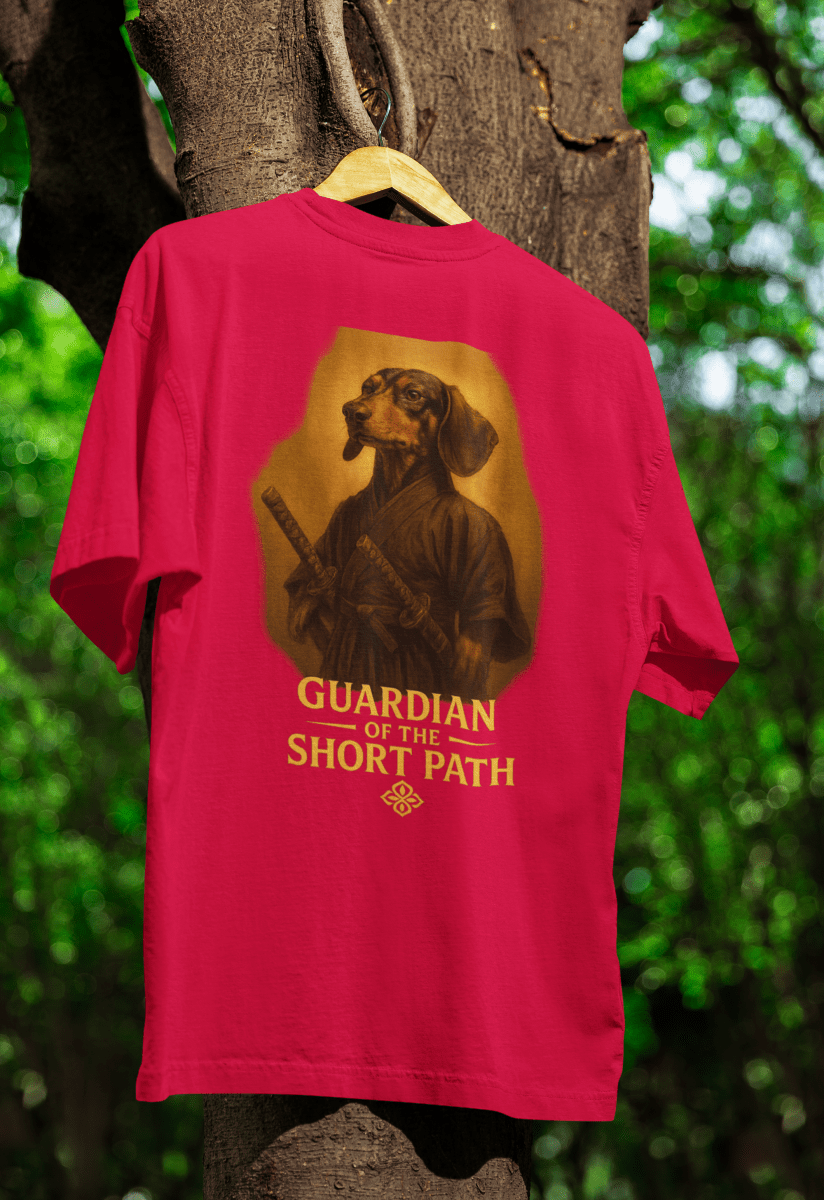 True Insights T-Shirt mit Dackel Guardian of the Short Path Street-Art Design in Rot