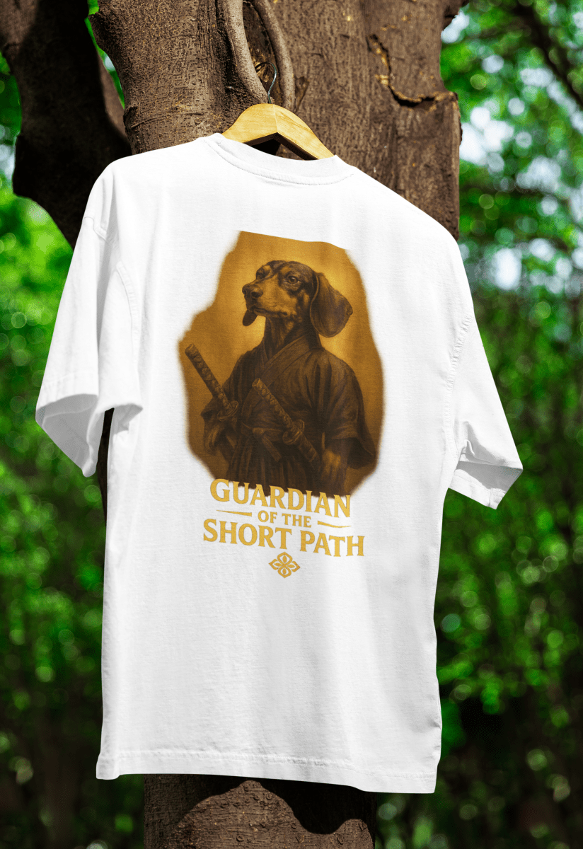True Insights T-Shirt mit Dackel Guardian of the Short Path Street-Art Motiv in Weiß