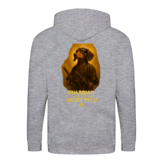 Dackel „Guardian of the Short Path“ – Zip-Hoodie mit epischem Dackelmotiv-Zip Hoodie-True Insights