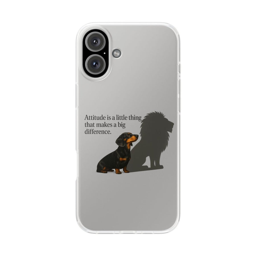 True Insights Handyhülle Dackel Löwenschatten für iPhone 16 Plus mit Spruch Attitude is a little thing