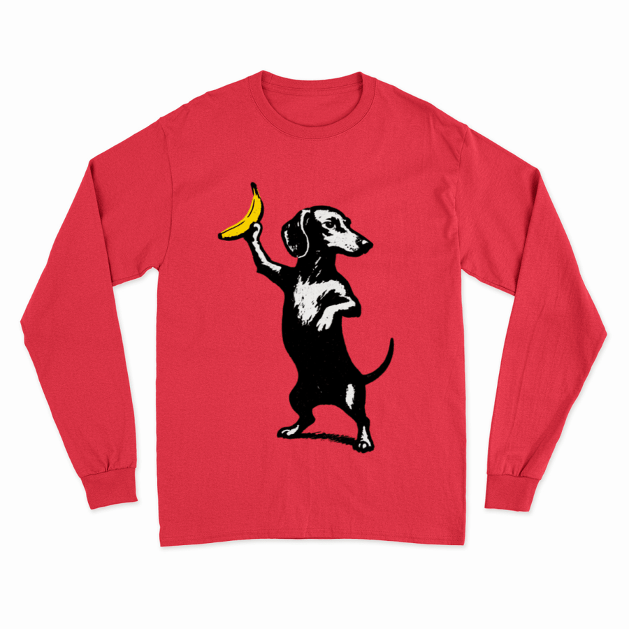 True Insights Sweatshirt Dackel mit Banane im Banksy Style in Fire Red, auffälliges Streetart-Motiv