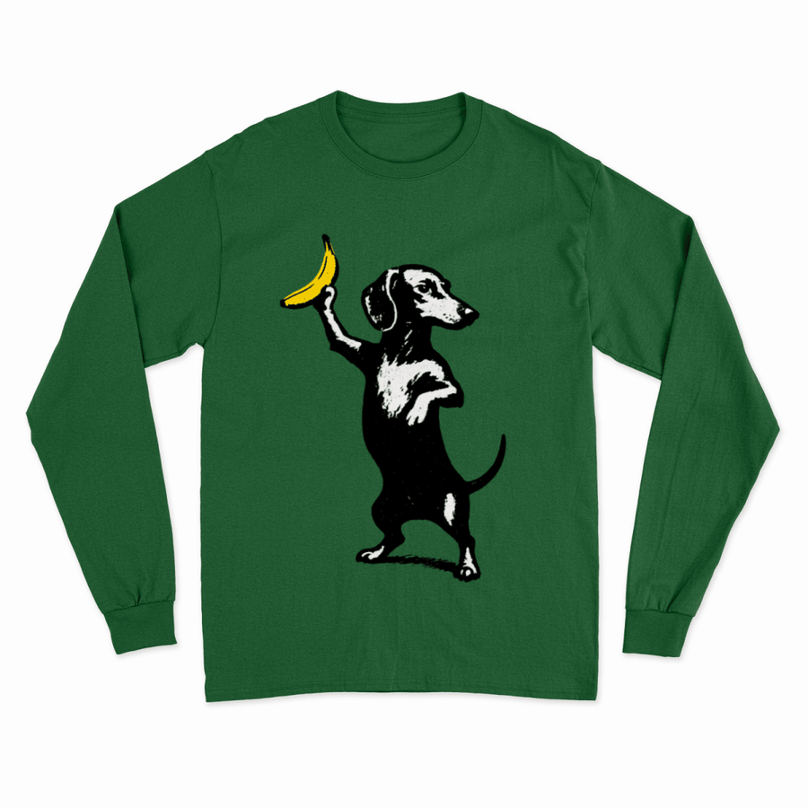 True Insights Sweatshirt Dackel mit Banane im Banksy Style in Bottle Green, urbanes Streetart-Motiv