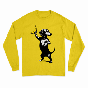 True Insights Sweatshirt Dackel mit Banane im Banksy Style in Sun Yellow, satirisches Streetart-Motiv