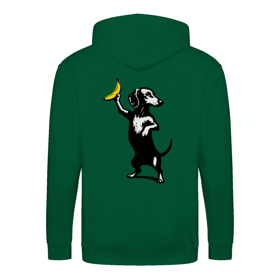 Dackel mit Banane – Ironischer Street-Art Zip-Hoodie-Zip Hoodie-True Insights