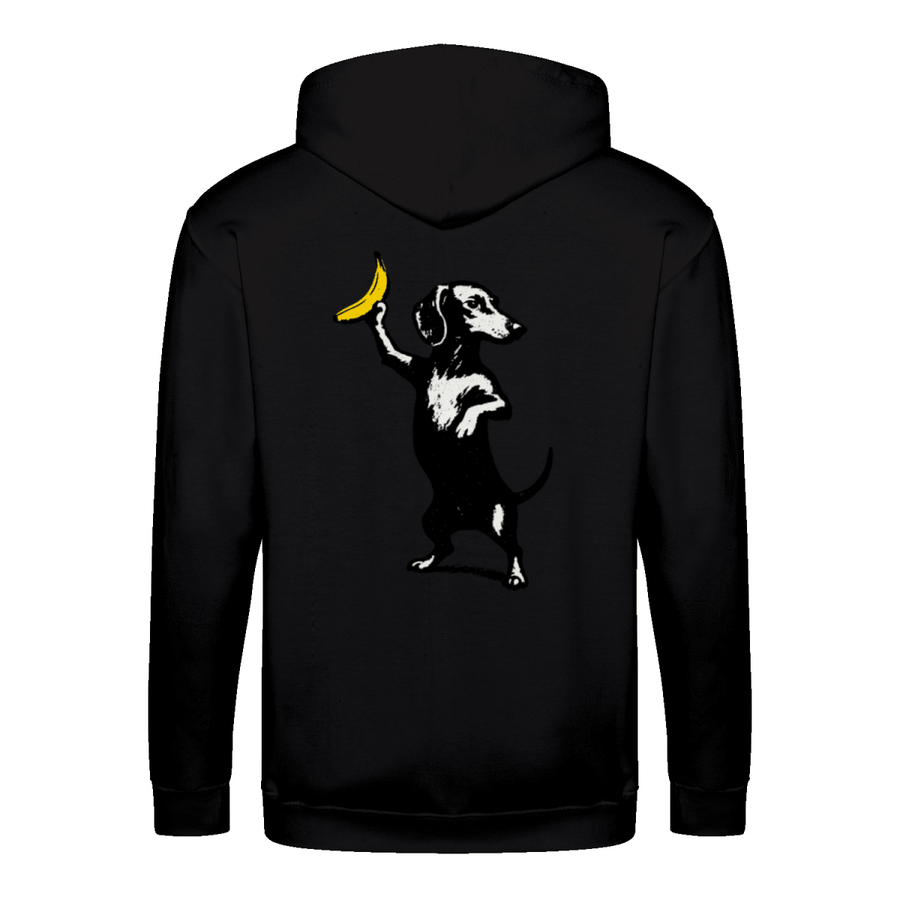 Dackel mit Banane – Ironischer Street-Art Zip-Hoodie-Zip Hoodie-True Insights