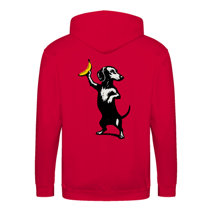 Dackel mit Banane – Ironischer Street-Art Zip-Hoodie-Zip Hoodie-True Insights