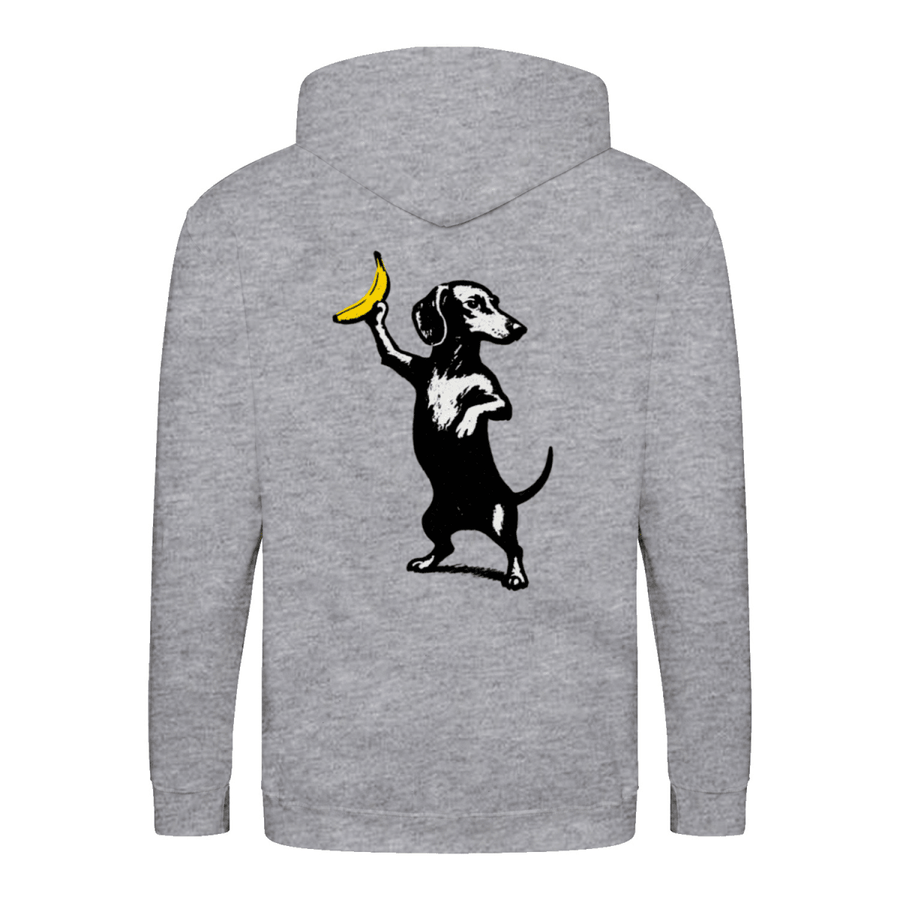 Dackel mit Banane – Ironischer Street-Art Zip-Hoodie-Zip Hoodie-True Insights