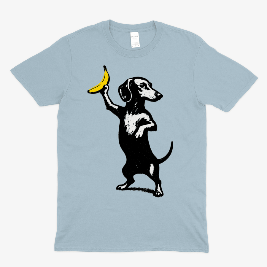True Insights T-Shirt Dackel mit Banane frecher Street-Art Print in Hellblau