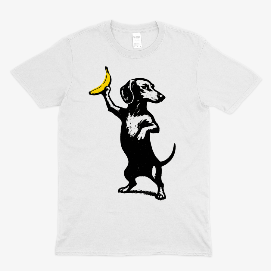 True Insights T-Shirt Dackel mit Banane satirisches Street-Art Motiv in Weiß