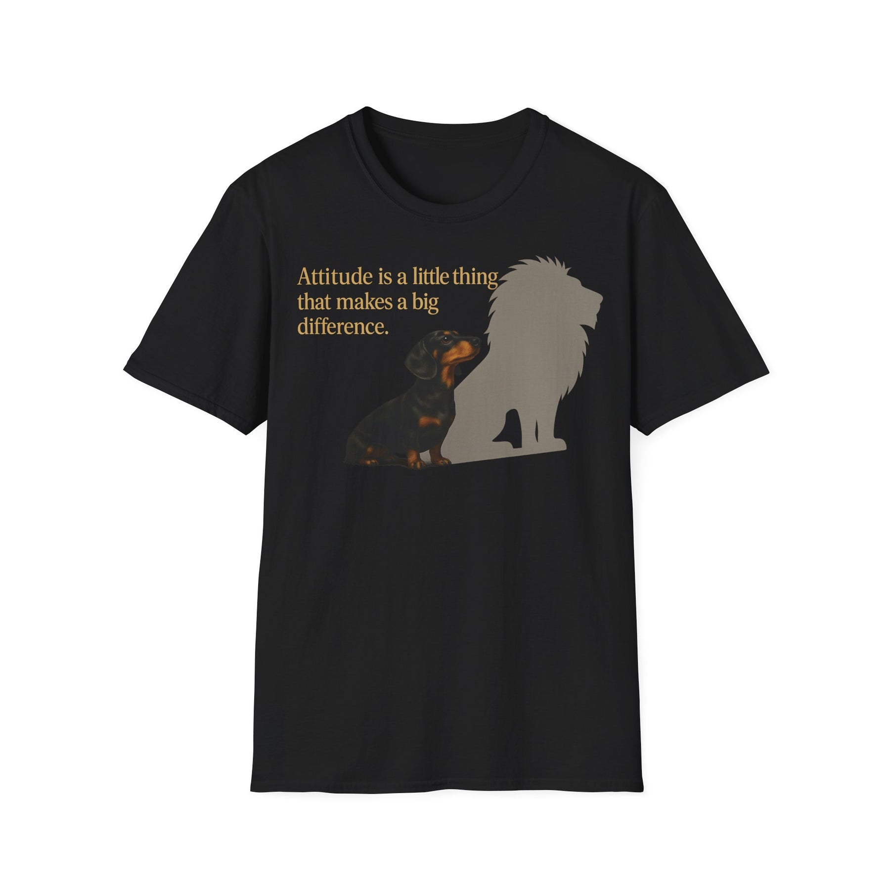 Dackel Shirt mit Spruch – „Attitude is a little thing…“ | Inspirierendes Motiv mit Löwen-Schatten – Lustiges T-Shirt | True Insights – Bild 3