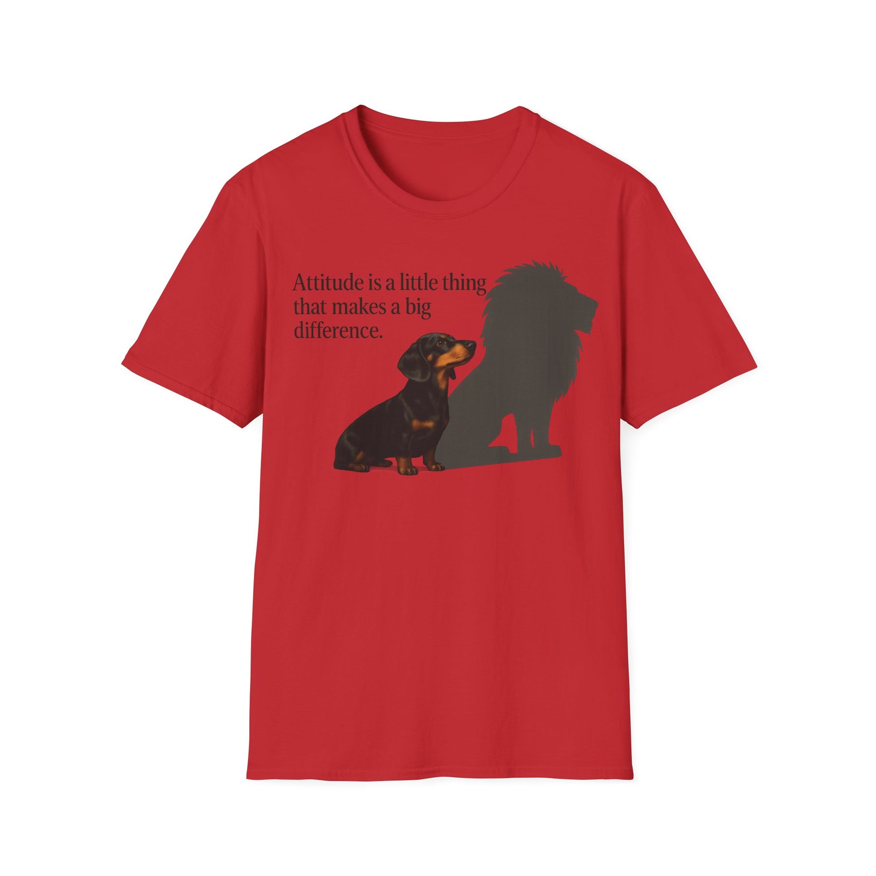 Dackel Shirt mit Spruch – „Attitude is a little thing…“ | Inspirierendes Motiv mit Löwen-Schatten – Lustiges T-Shirt | True Insights – Bild 7