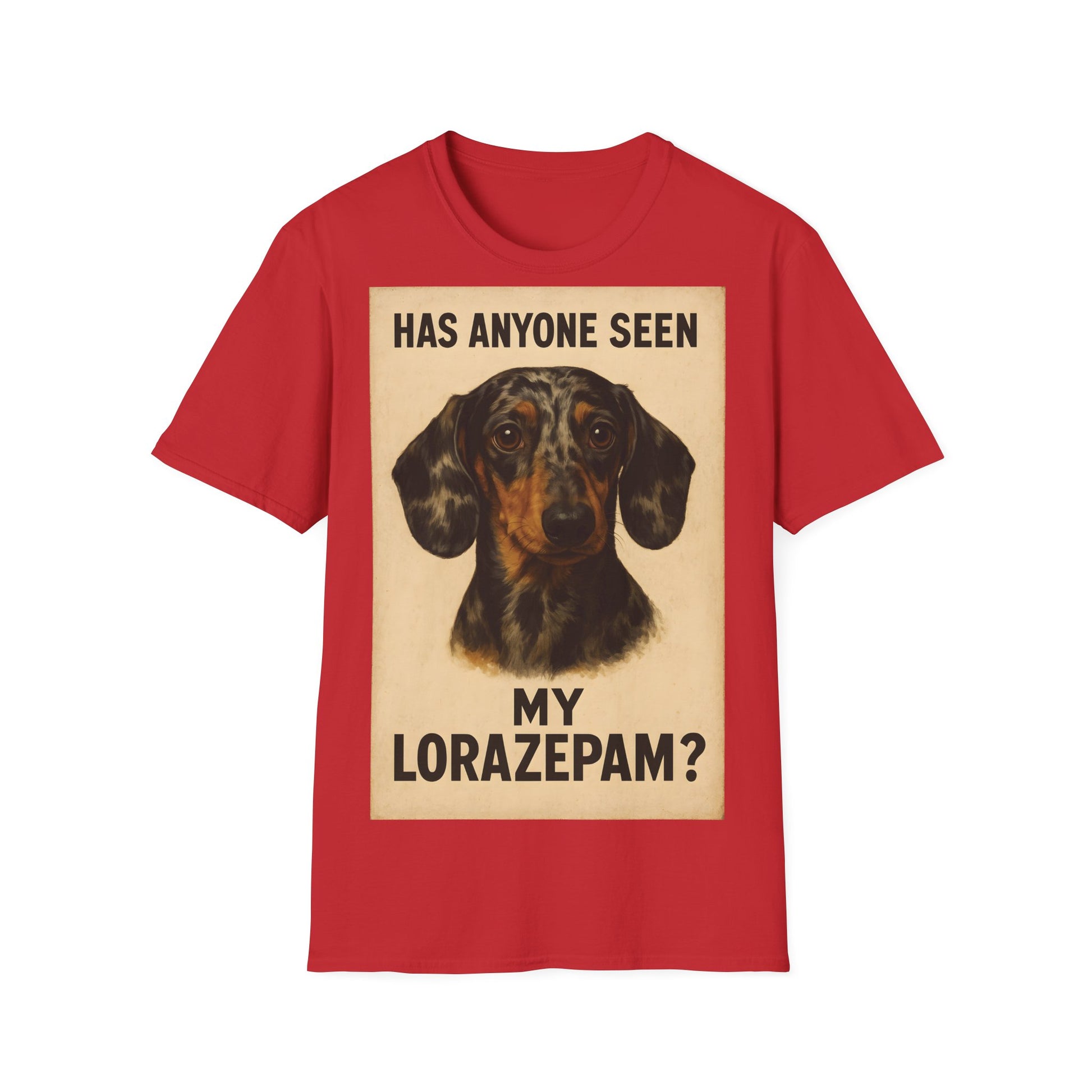 Dackel Shirt – „Has anyone seen my Lorazepam?“ | Lustiges Retro T-Shirt für Hundefans mit schwarzem Humor – Freches Satire-Design für mutige Statements | True Insights