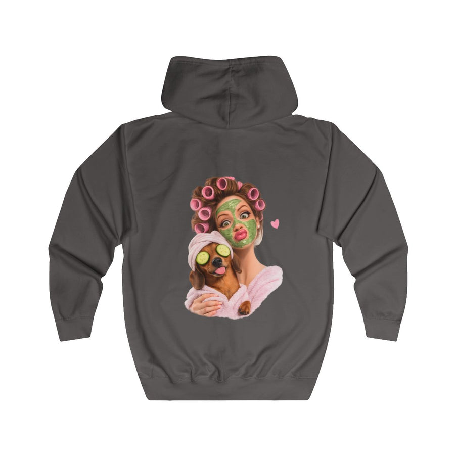 Dackel Sweatjacke „Dackel Spa“ – Zip-Hoodie mit Rückendruck – Steel Grey