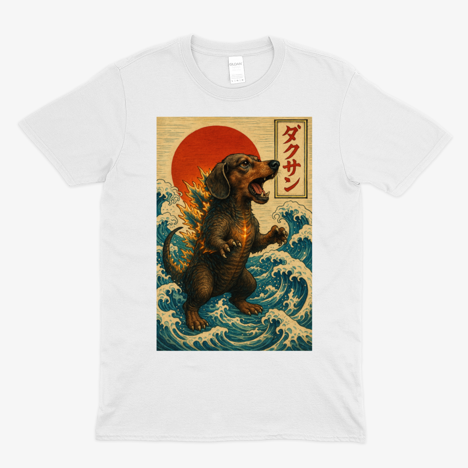 Dackel T-Shirt „Dackzilla in der Welle“ Japanischer Kaiju-Dackel im Hokusai-Stil – Lustiges T-Shirt | True Insights – Bild 2