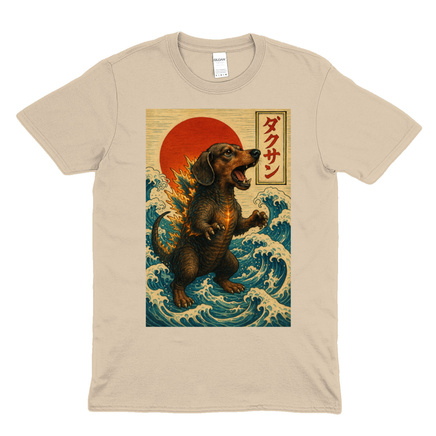 Dackel T-Shirt „Dackzilla in der Welle“ Japanischer Kaiju-Dackel im Hokusai-Stil – Lustiges T-Shirt | True Insights – Bild 5
