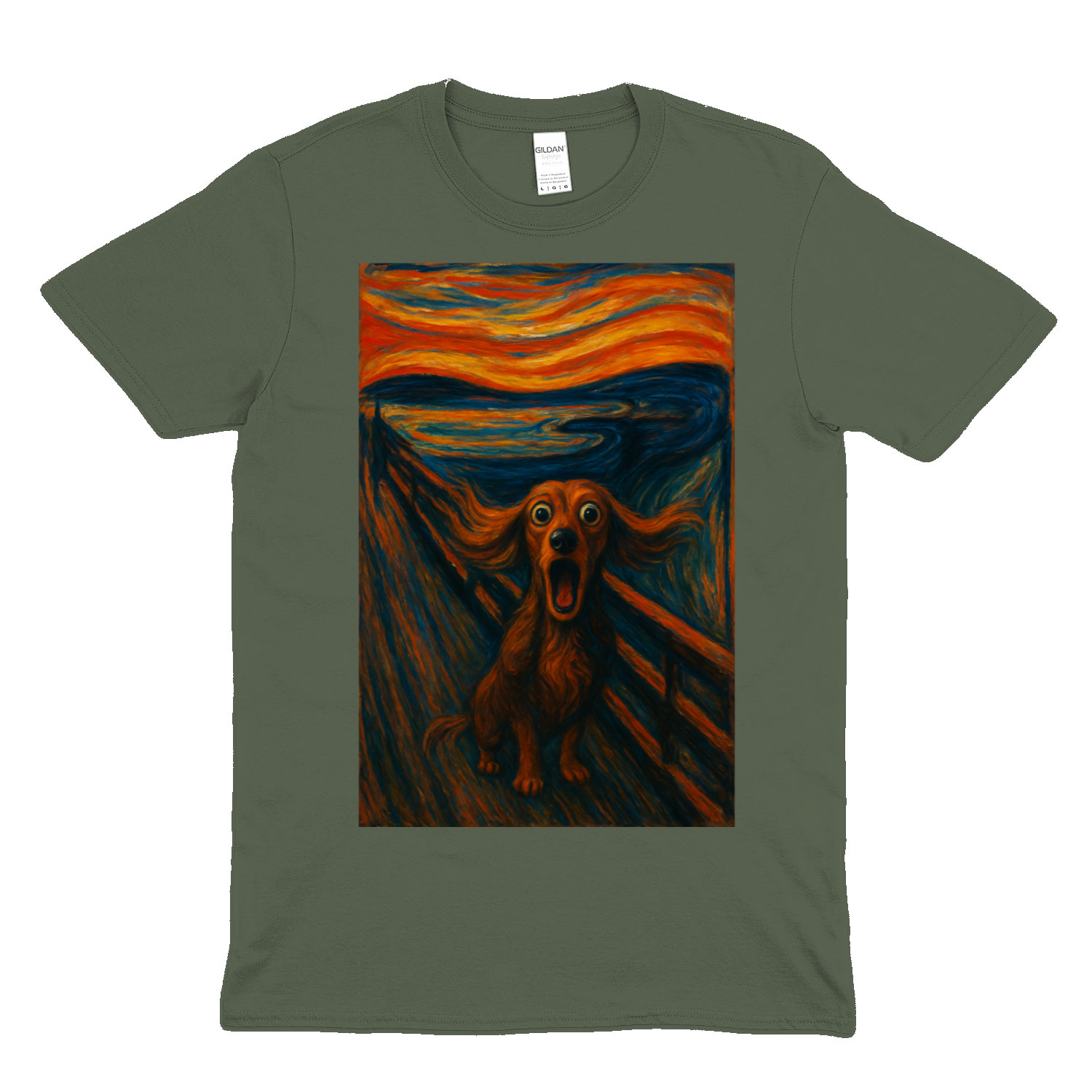 Dackel T-Shirt – „Der Schrei des Dackels“ | Satirische Kunst-Parodie – Lustiges | True Insights – Bild 3