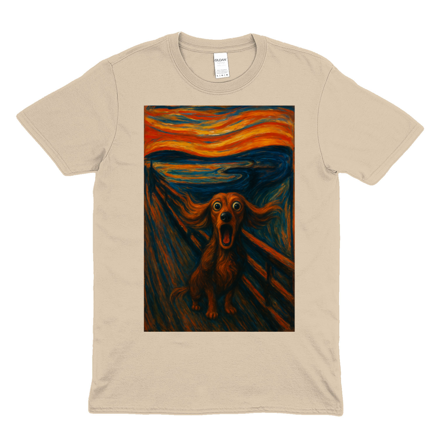 Dackel T-Shirt – „Der Schrei des Dackels“ | Satirische Kunst-Parodie – Lustiges | True Insights – Bild 4