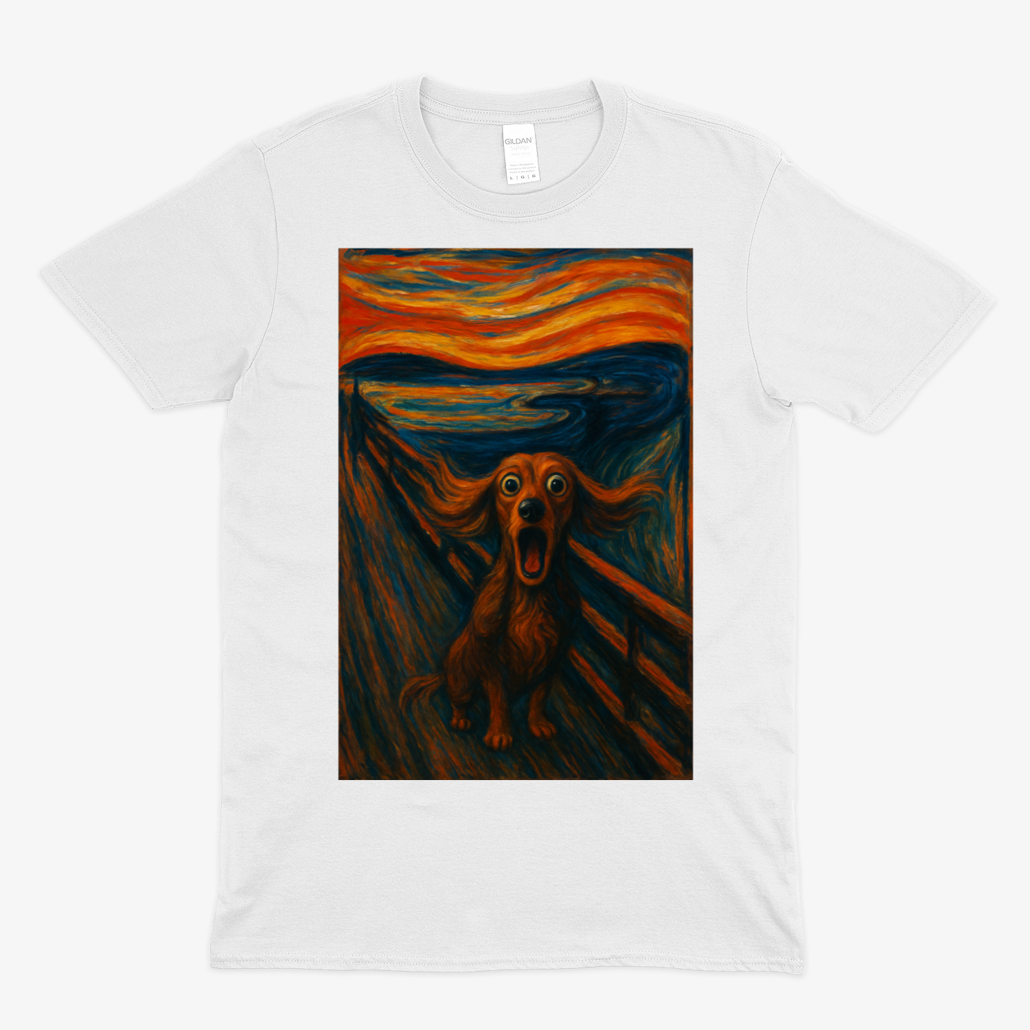 Dackel T-Shirt – „Der Schrei des Dackels“ | Satirische Kunst-Parodie – Lustiges | True Insights – Bild 1