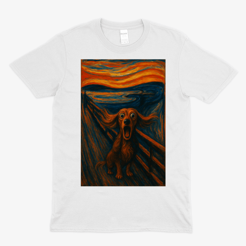 Dackel T-Shirt – „Der Schrei des Dackels“ | Satirische Kunst-Parodie – Lustiges | True Insights – Bild 1