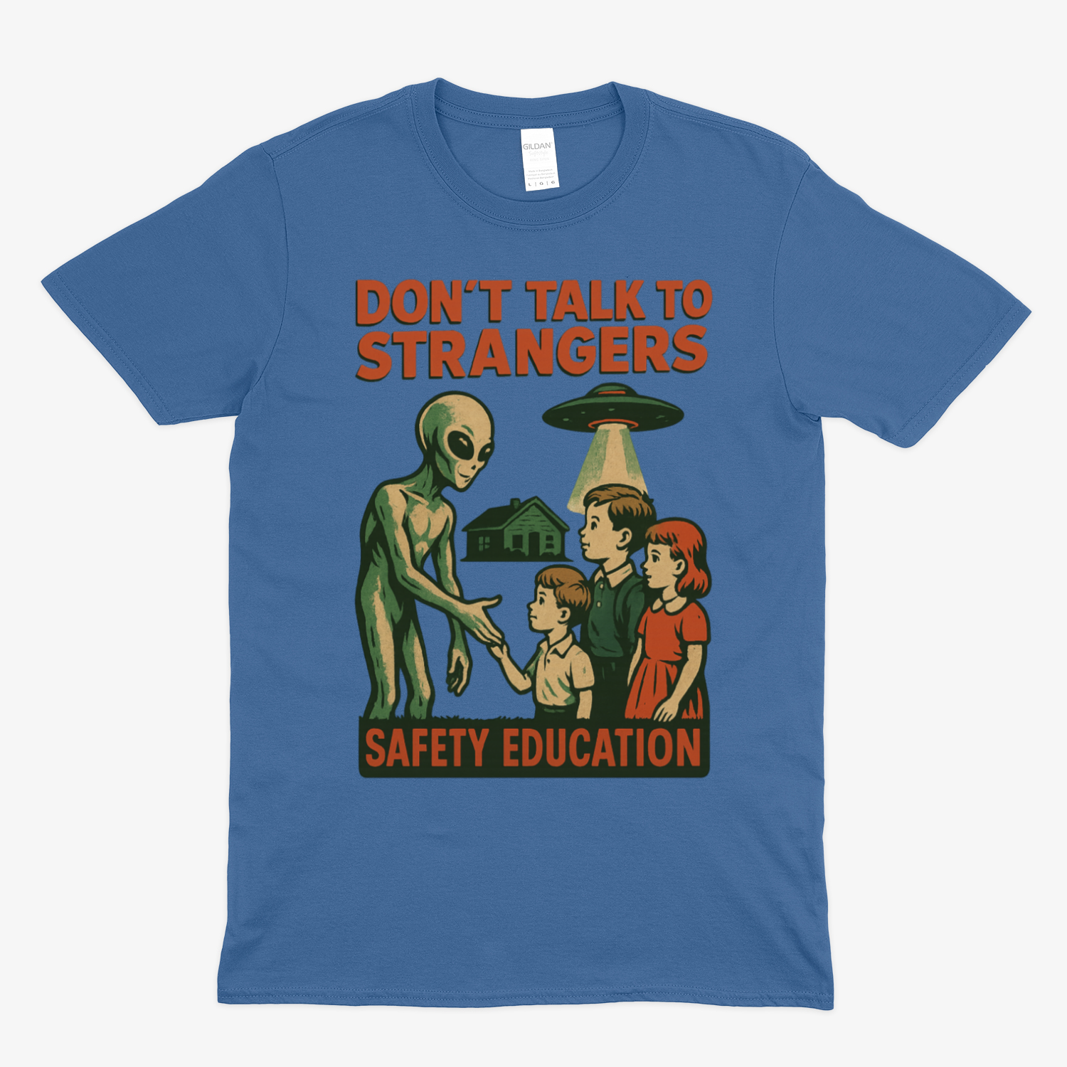 Don't Talk to Strangers – Retro Alien Safety Education Shirt | Satirisches Sci-Fi Design-True Insights