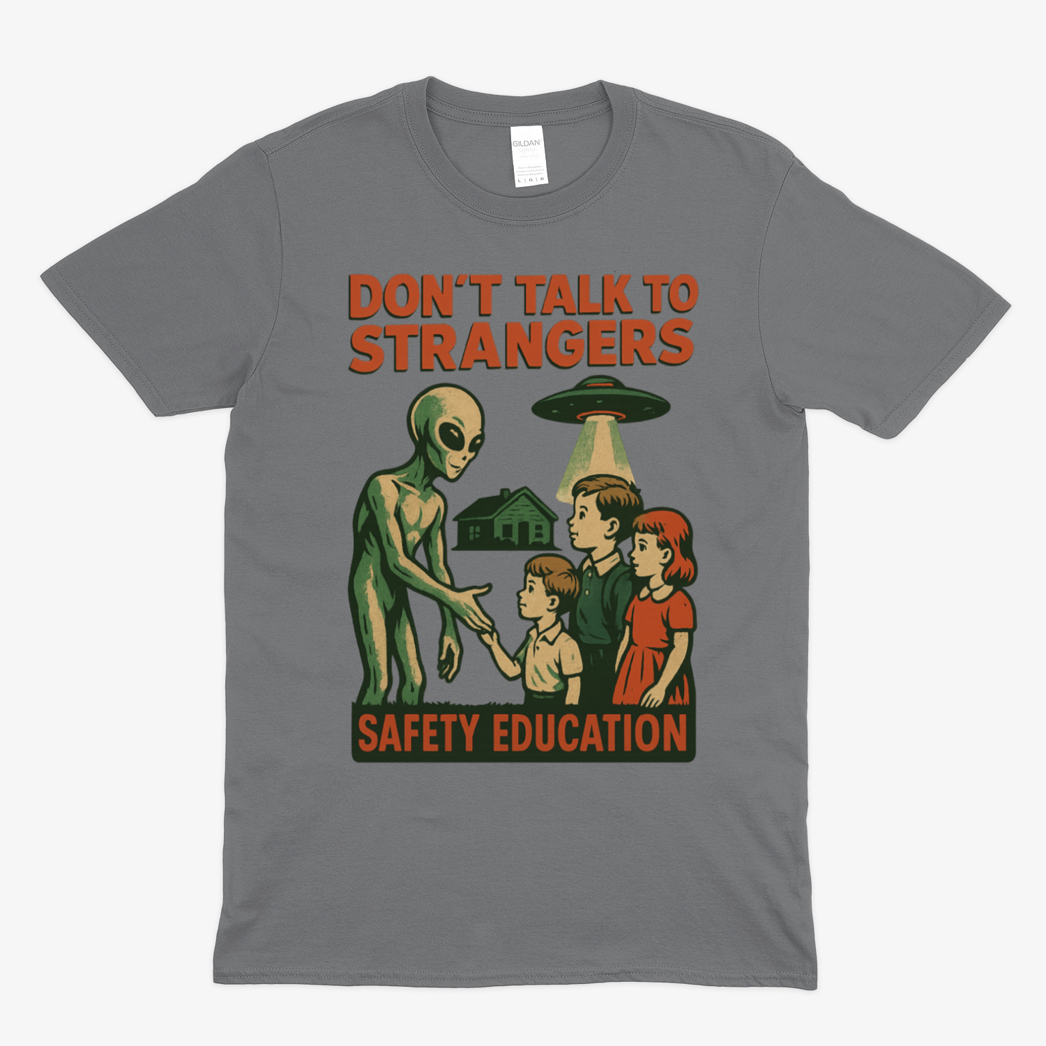 Don't Talk to Strangers – Retro Alien Safety Education Shirt | Satirisches Sci-Fi Design-True Insights