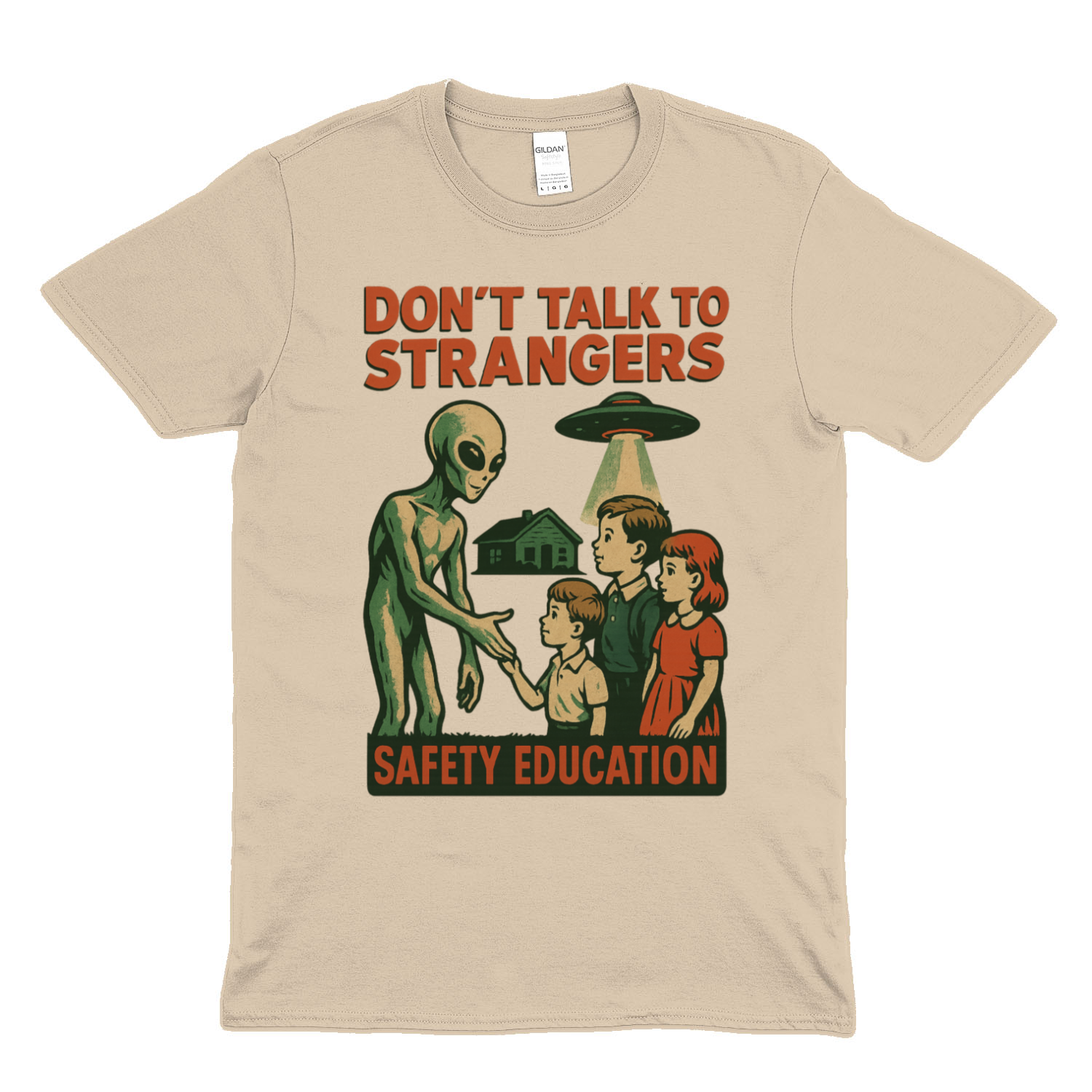 Don't Talk to Strangers – Retro Alien Safety Education Shirt | Satirisches Sci-Fi Design-True Insights
