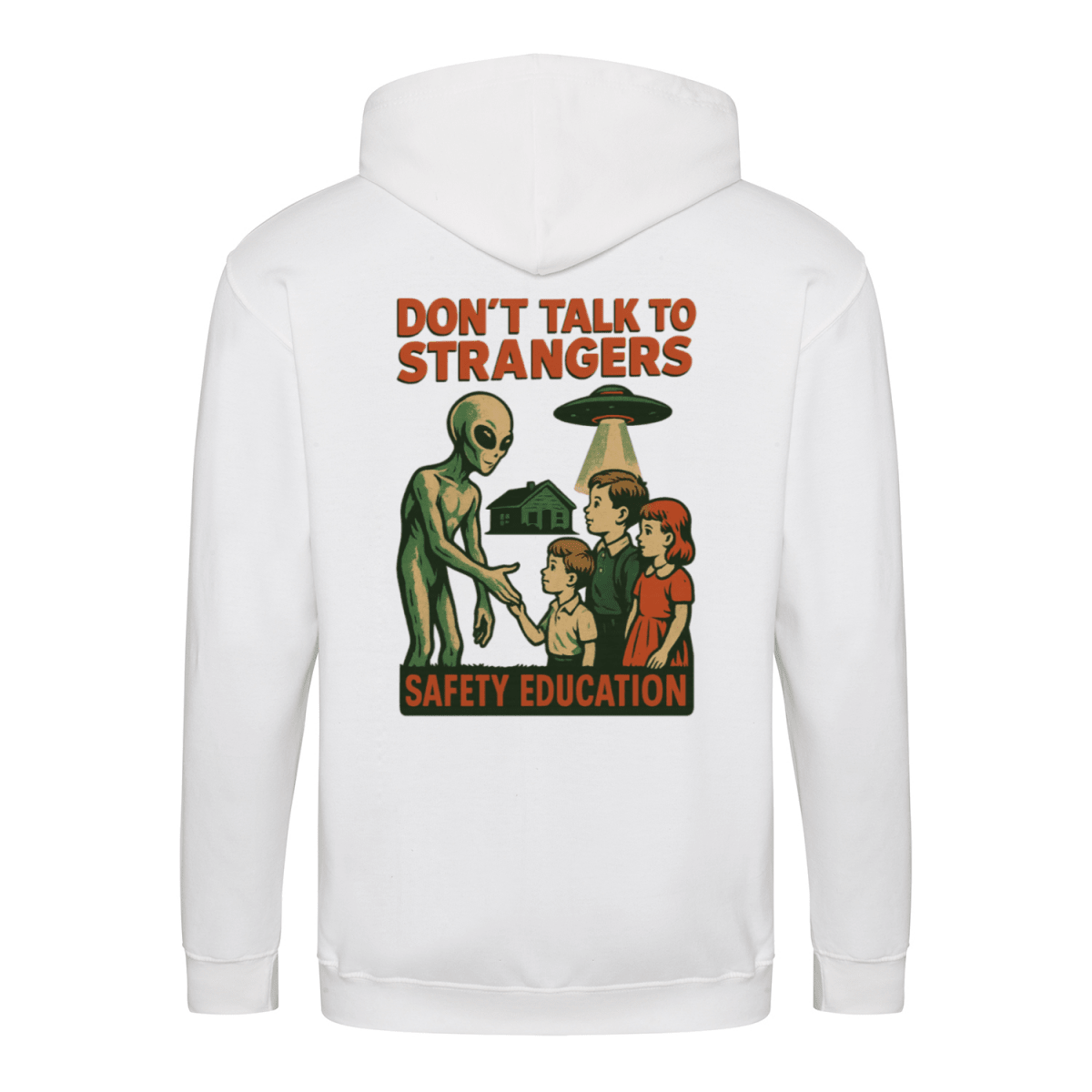 Don’t Talk to Strangers Zip Hoodie | Satirisches Alien-Motiv im Retro ...