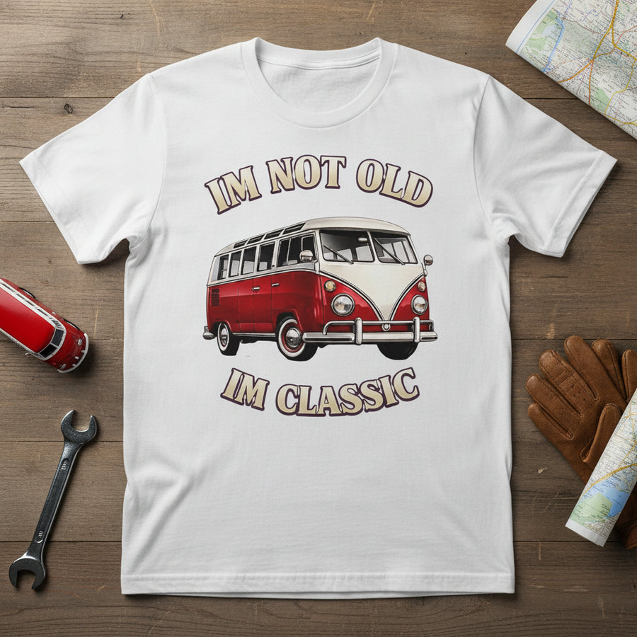 VW Bulli T1 Samba Shirt – I'm Not Old I'm Classic – Flatlay