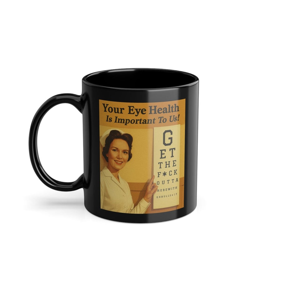 True Insights Tasse Get the F*ck Outta Here Retro Augentest Motiv in Schwarz mit frecher Haltung