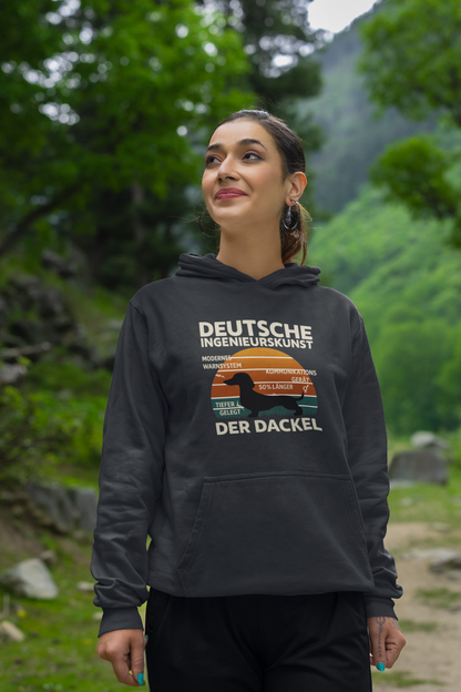 Deutsche Ingenieurskunst – Der Dackel | Satirisches Retro-Design mit Biss Hoodie