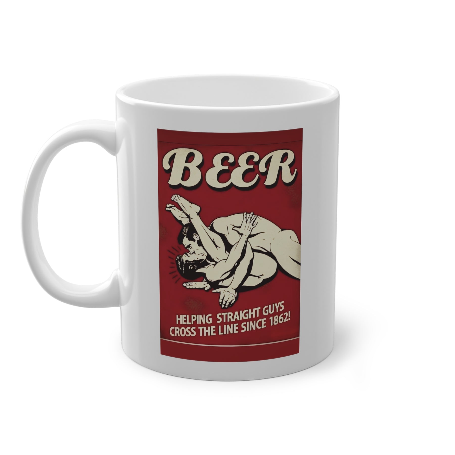 Helping Straight Guys Tasse – Lustiger Bier-Spruch im Retro-Look | Geschenk mit Haltung-Mug-True Insights