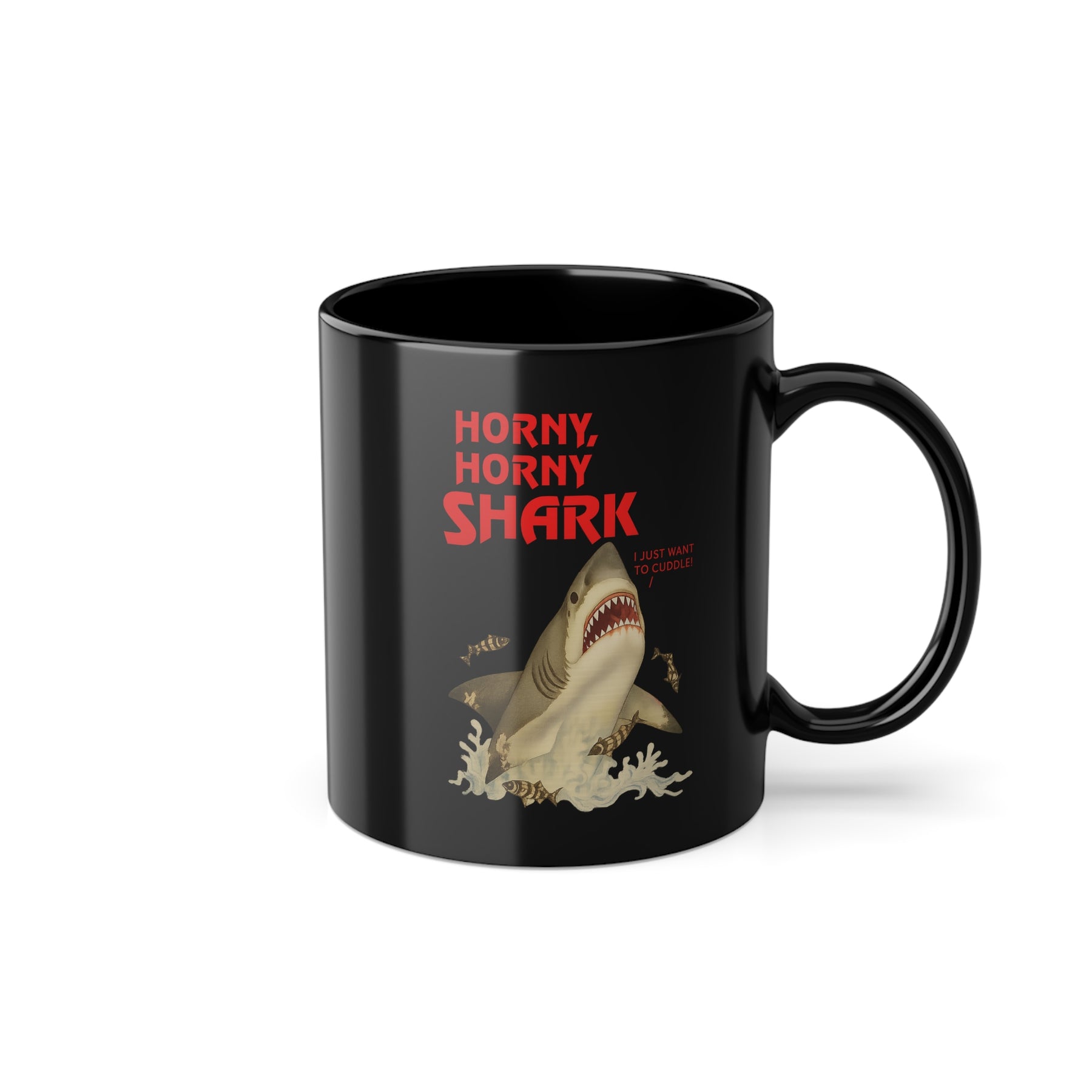 Vintage Motiv – 🦈 Horny, Horny Shark – Doppeldeutige Satire-Tasse im Retro-Stil | True Insights Design mit Humor
