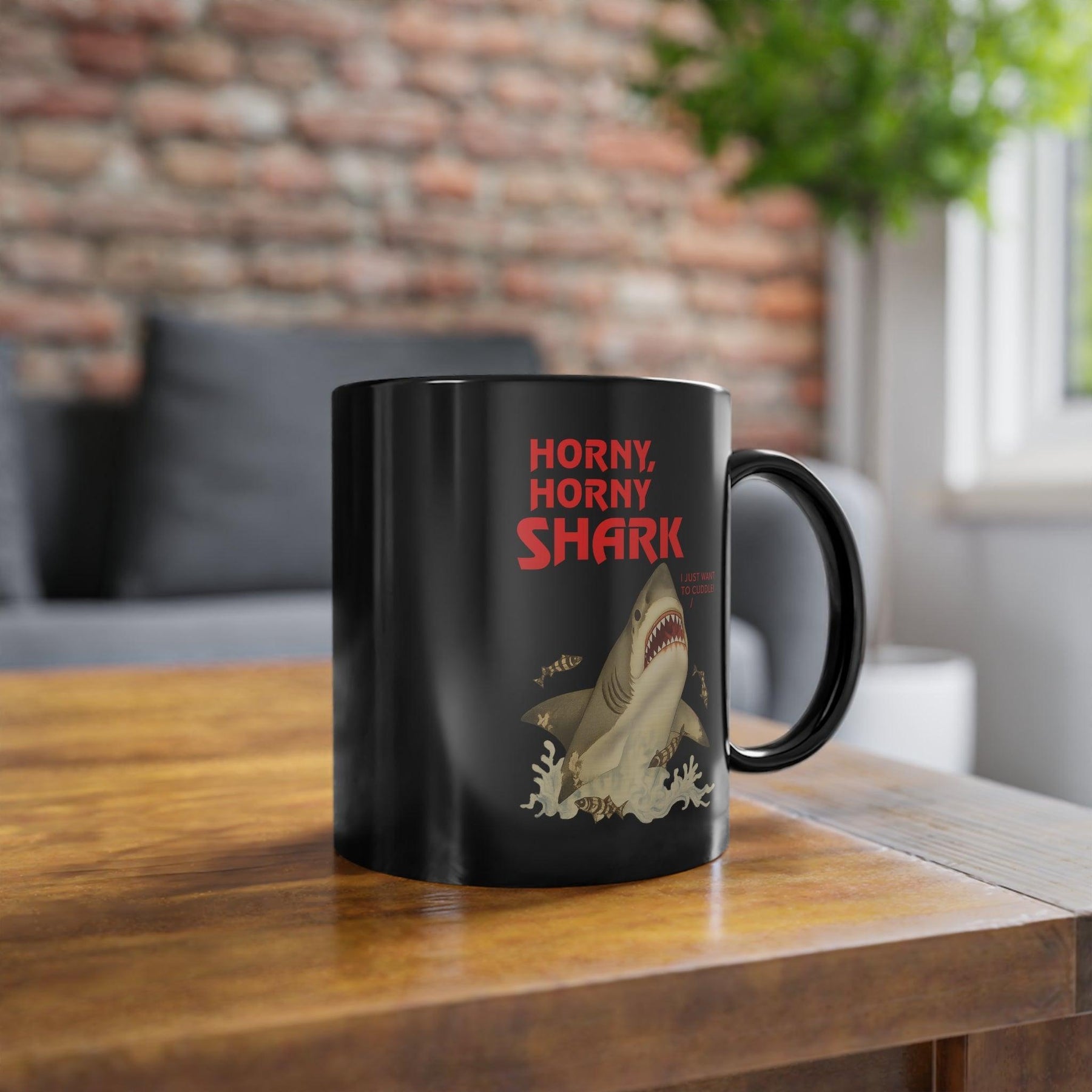 Vintage Motiv – 🦈 Horny, Horny Shark – Doppeldeutige Satire-Tasse im Retro-Stil | True Insights Design mit Humor