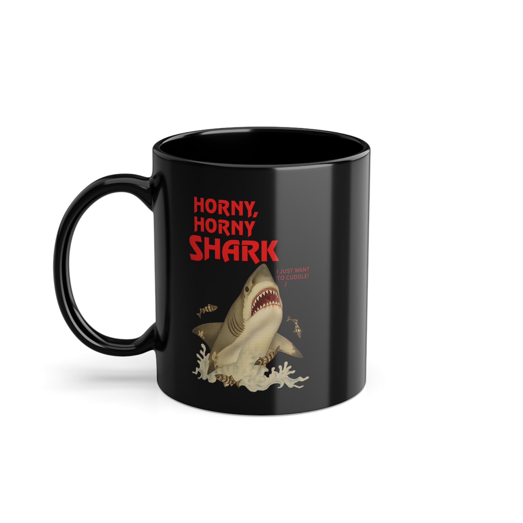 Vintage Motiv – 🦈 Horny, Horny Shark – Doppeldeutige Satire-Tasse im Retro-Stil | True Insights Design mit Humor