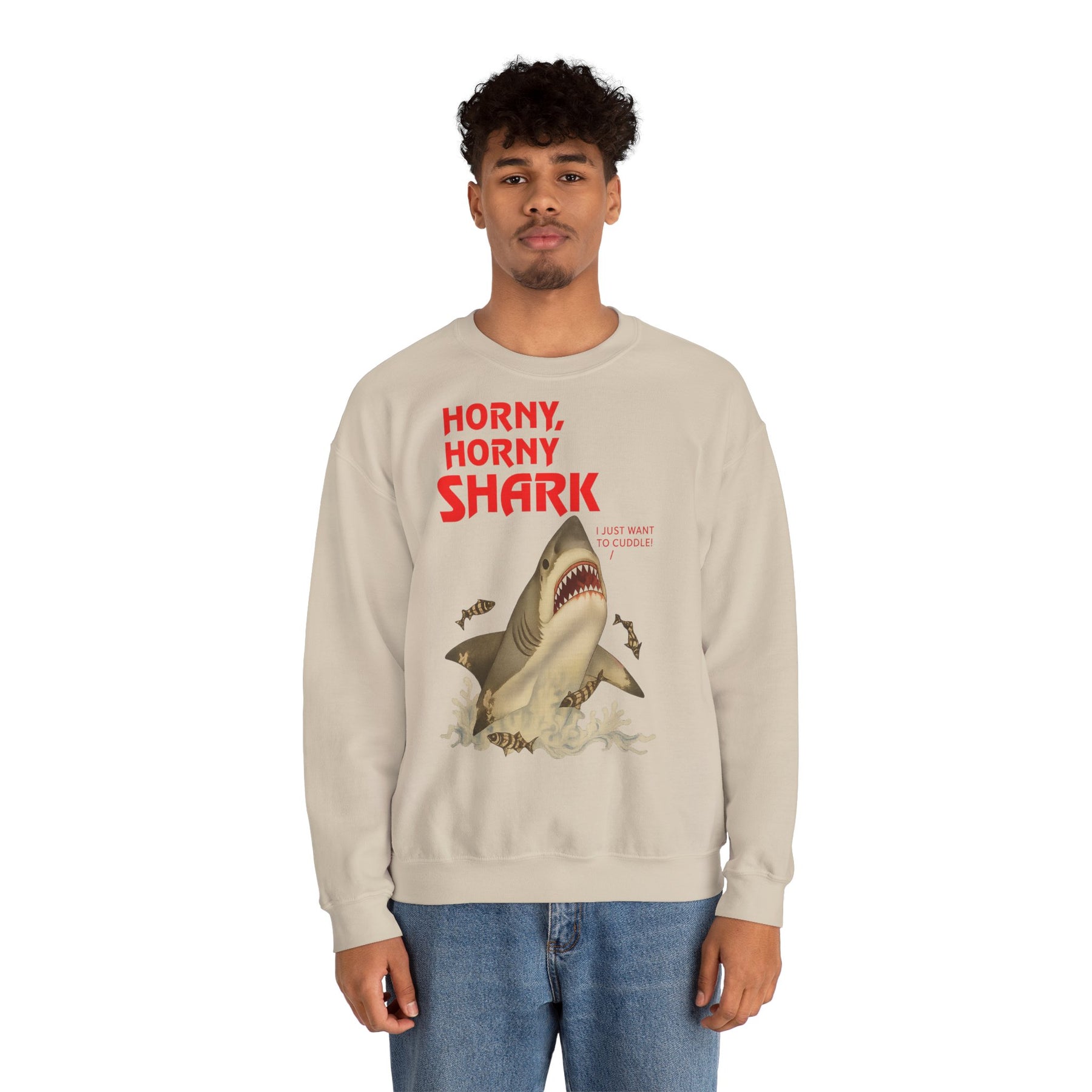 🦈 Horny, Horny Shark – Provokantes Sweatshirt mit Kuschelansage – Freches Satire-Design für mutige Statements | True Insights