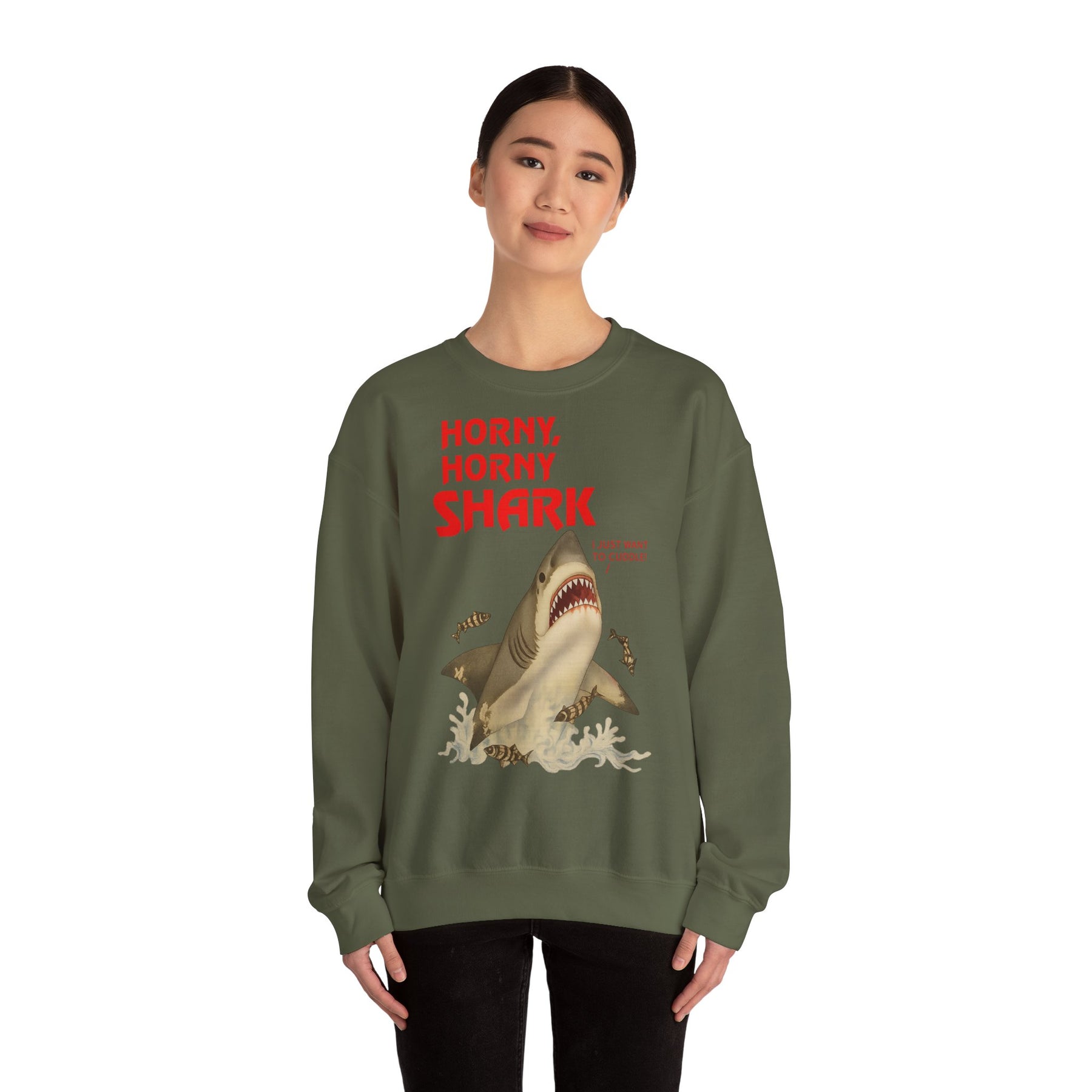 🦈 Horny, Horny Shark – Provokantes Sweatshirt mit Kuschelansage – Freches Satire-Design für mutige Statements | True Insights