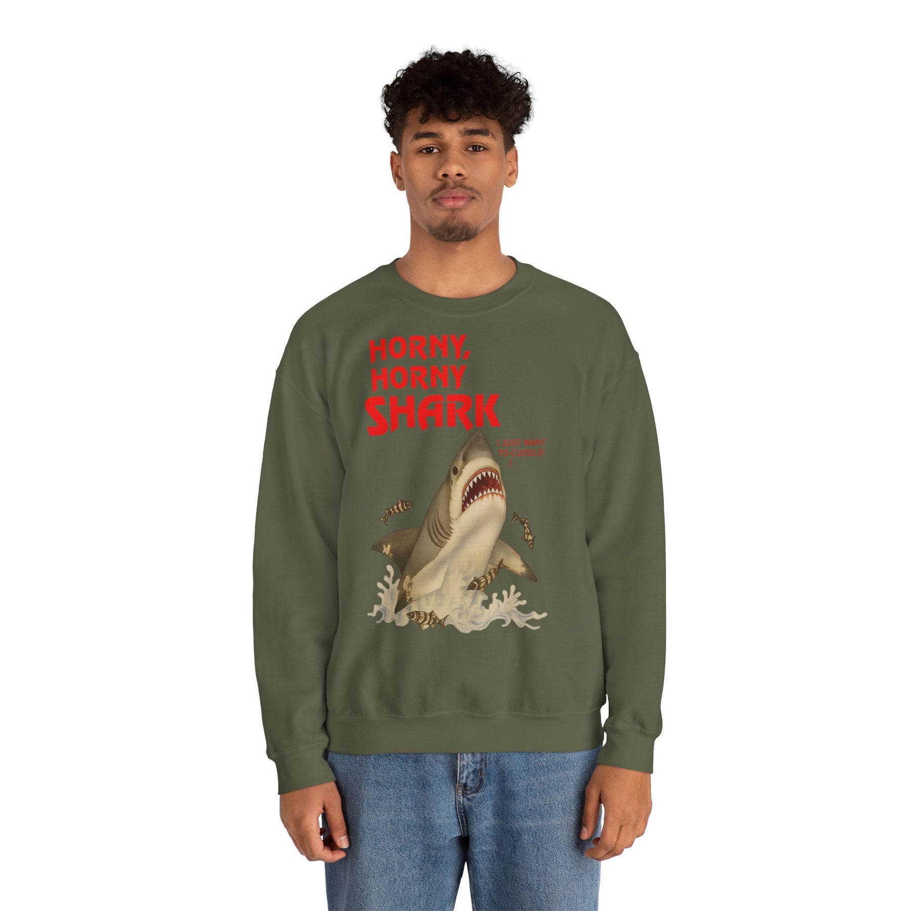 🦈 Horny, Horny Shark – Provokantes Sweatshirt mit Kuschelansage – Freches Satire-Design für mutige Statements | True Insights