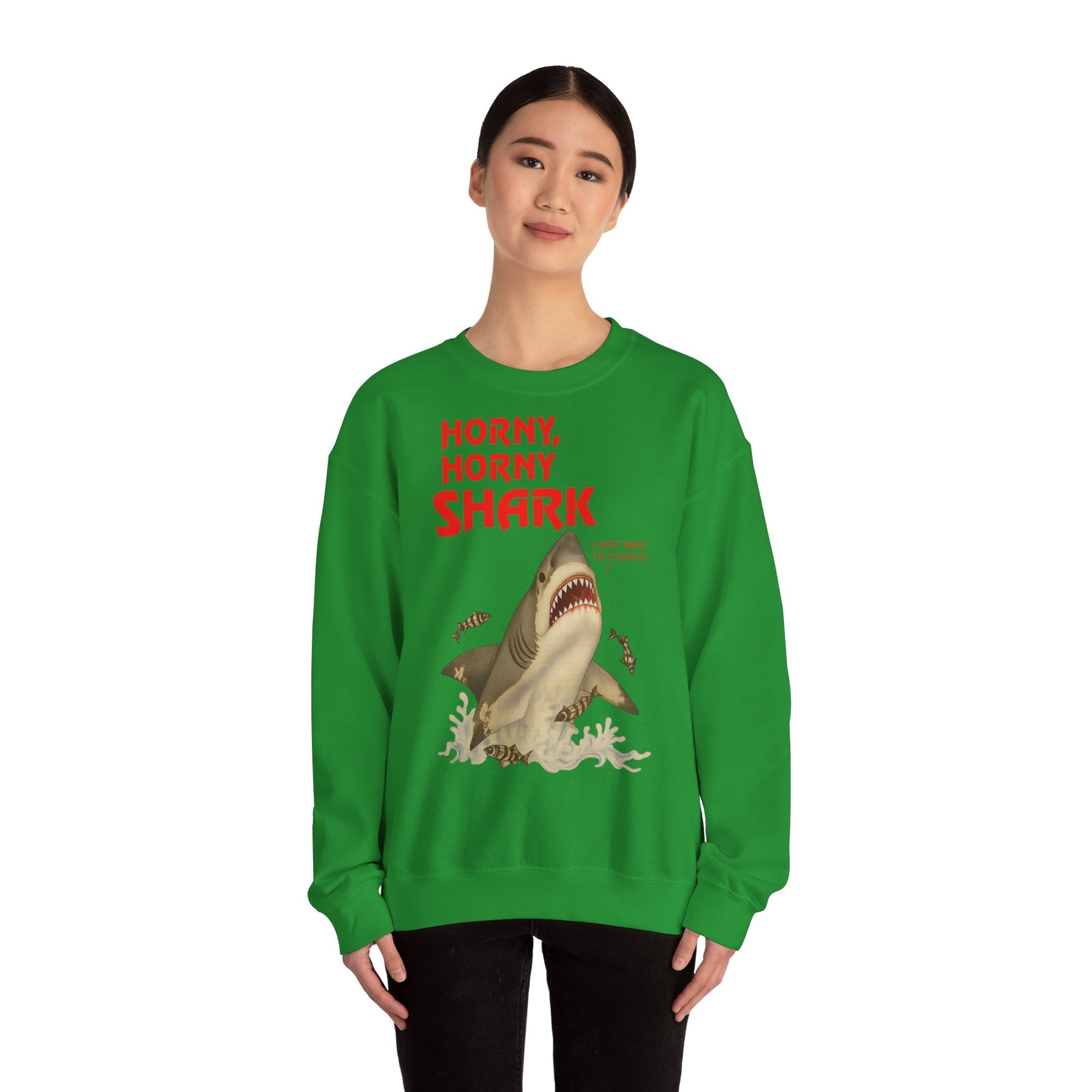 🦈 Horny, Horny Shark – Provokantes Sweatshirt mit Kuschelansage – Freches Satire-Design für mutige Statements | True Insights