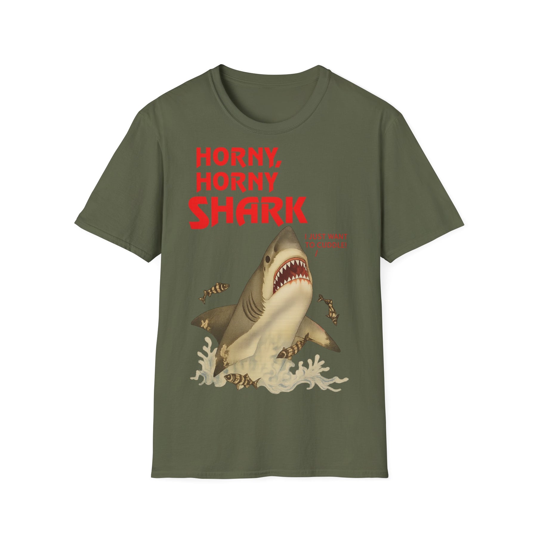 🦈 Horny, Horny Shark – Provokantes T-Shirt mit Kuschelansage – Freches Satire-Design für mutige Statements | True Insights