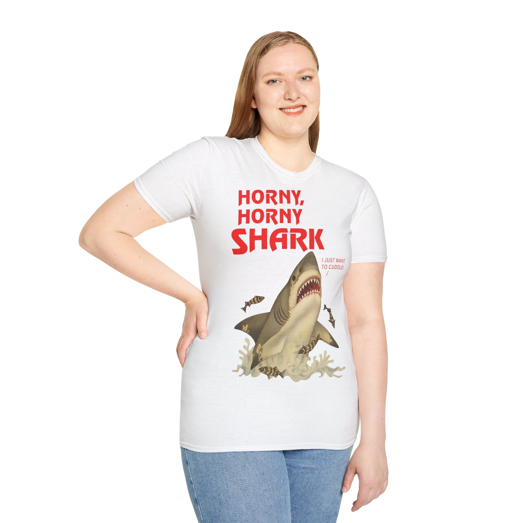 🦈 Horny, Horny Shark – Provokantes T-Shirt mit Kuschelansage – Freches Satire-Design für mutige Statements | True Insights