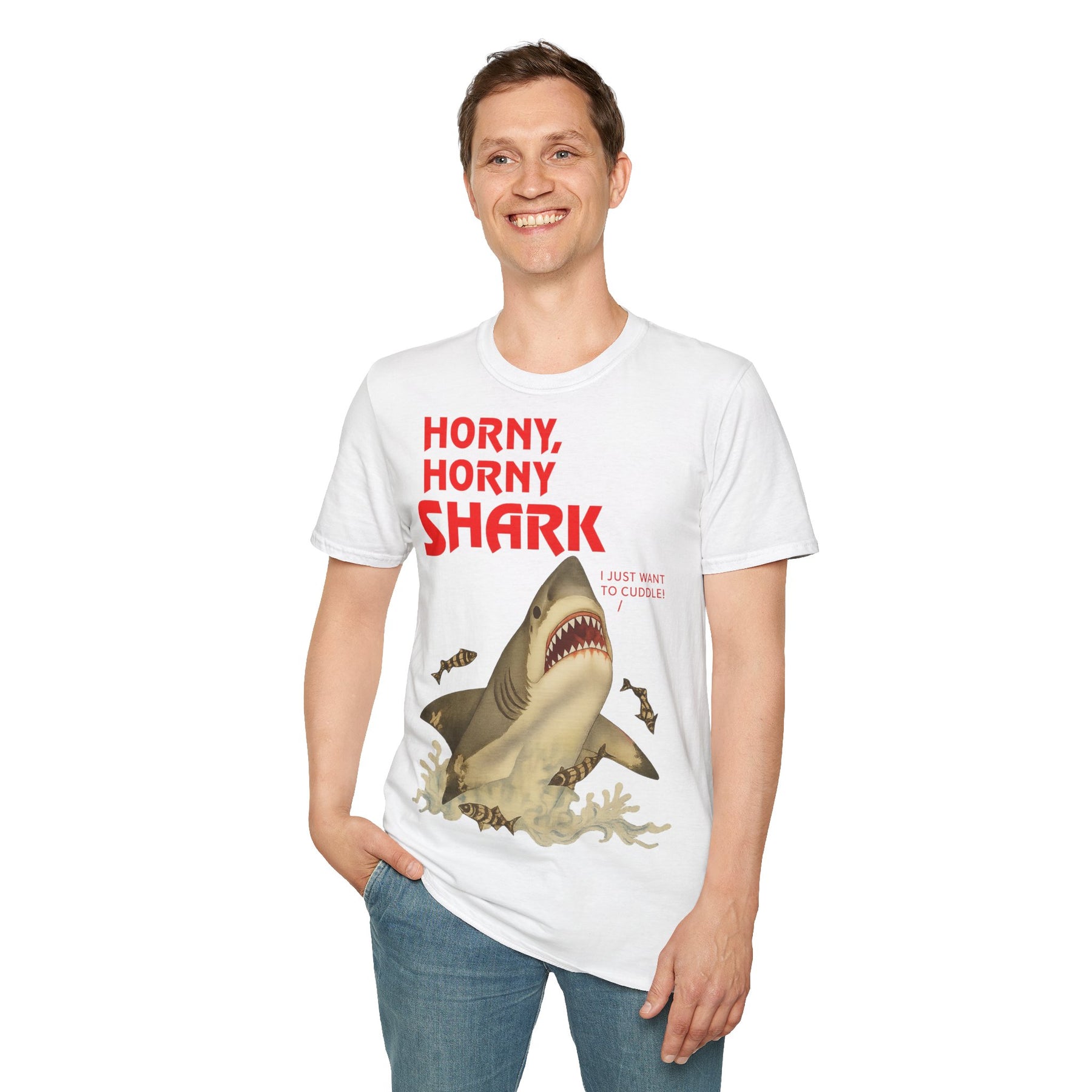 🦈 Horny, Horny Shark – Provokantes T-Shirt mit Kuschelansage – Freches Satire-Design für mutige Statements | True Insights