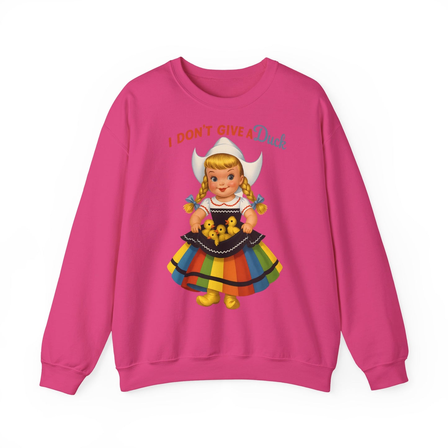 Sweatshirt – I Don't Give a Duck | Nostalgisches Vintage-Mädchen mit Küken – Humorvoll & Originell | True Insights Design mit Humor
