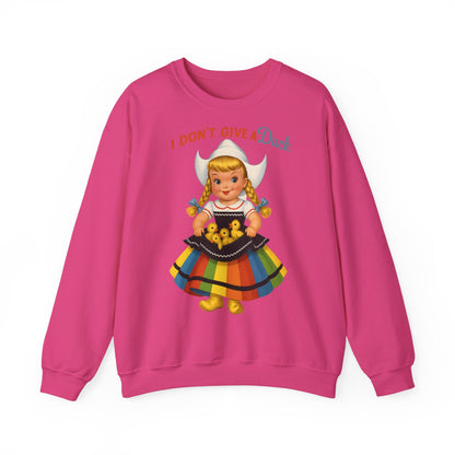 Sweatshirt – I Don't Give a Duck | Nostalgisches Vintage-Mädchen mit Küken – Humorvoll & Originell | True Insights Design mit Humor