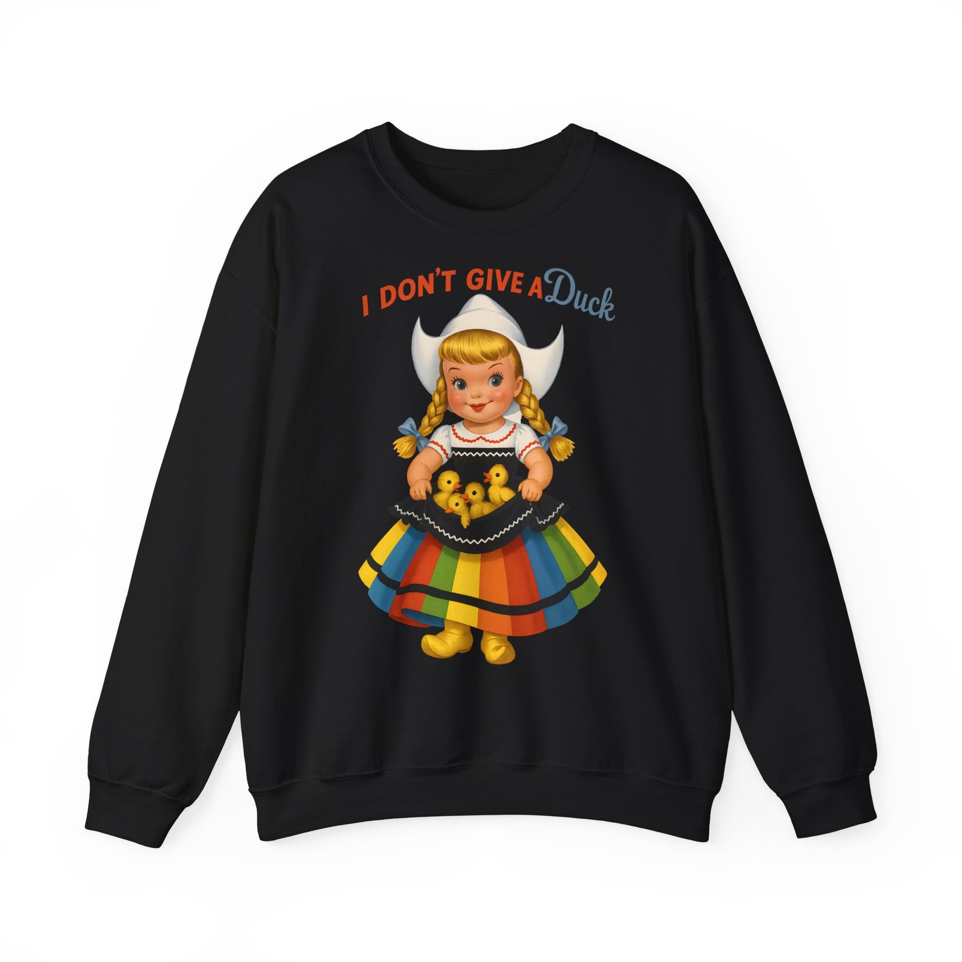 Sweatshirt – I Don't Give a Duck | Nostalgisches Vintage-Mädchen mit Küken – Humorvoll & Originell | True Insights Design mit Humor