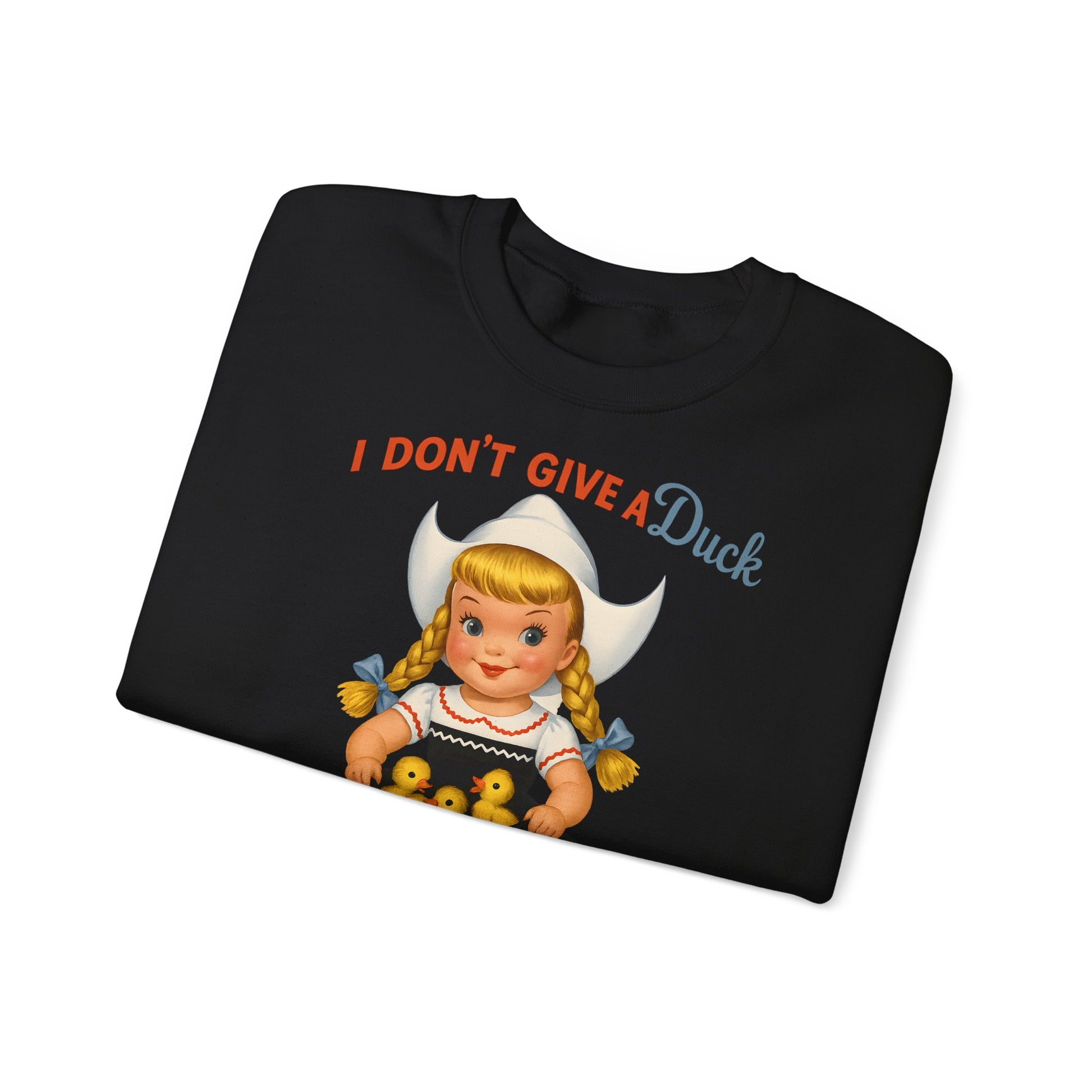 Sweatshirt – I Don't Give a Duck | Nostalgisches Vintage-Mädchen mit Küken – Humorvoll & Originell | True Insights Design mit Humor