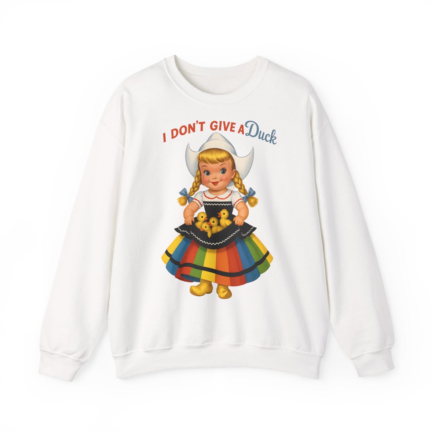 Sweatshirt – I Don't Give a Duck | Nostalgisches Vintage-Mädchen mit Küken – Humorvoll & Originell | True Insights Design mit Humor