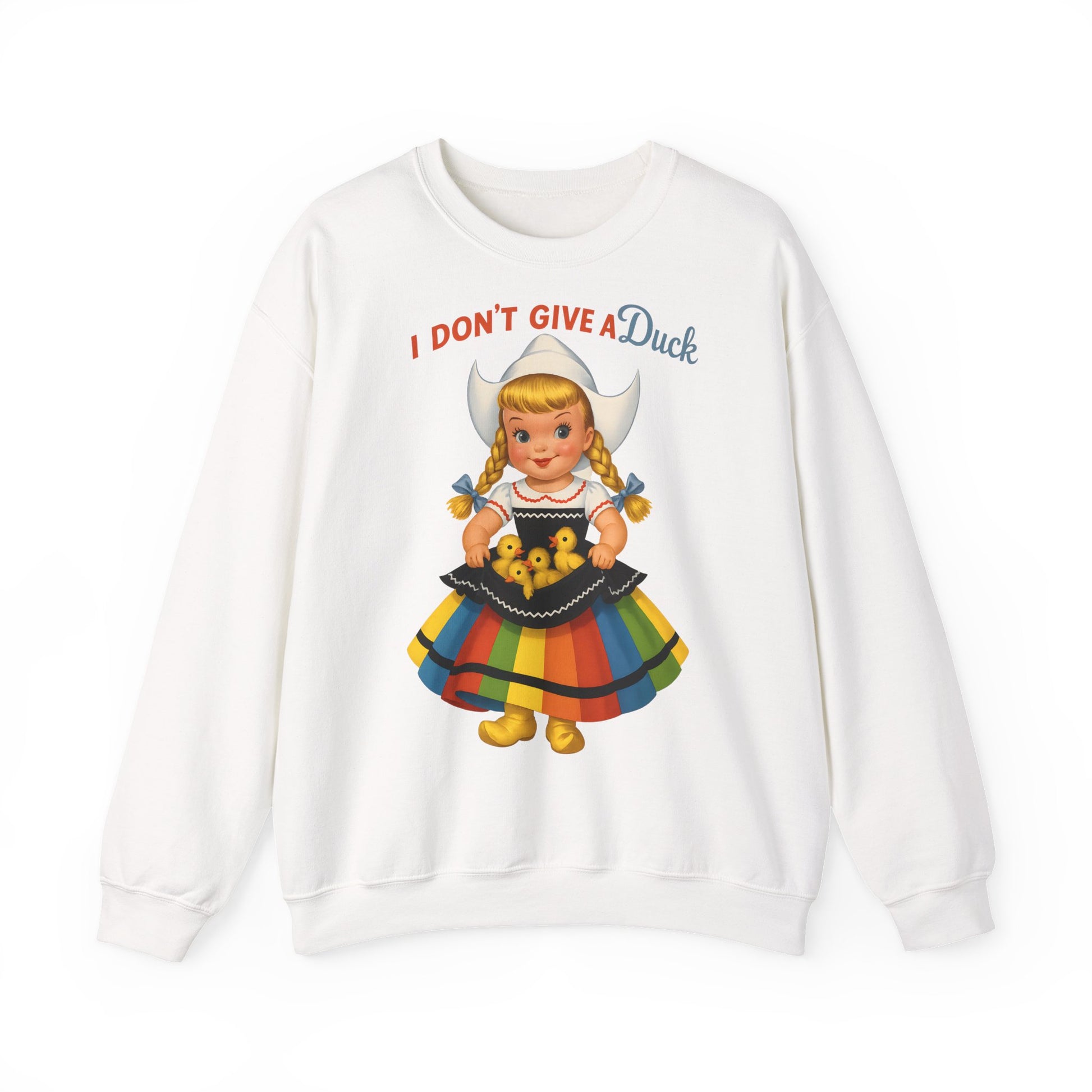 Sweatshirt – I Don't Give a Duck | Nostalgisches Vintage-Mädchen mit Küken – Humorvoll & Originell | True Insights Design mit Humor