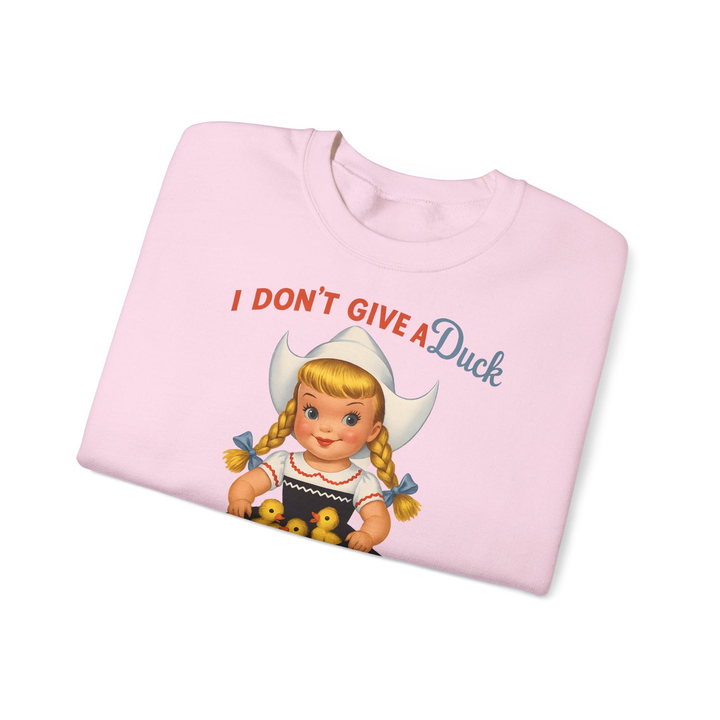 Sweatshirt – I Don't Give a Duck | Nostalgisches Vintage-Mädchen mit Küken – Humorvoll & Originell | True Insights Design mit Humor