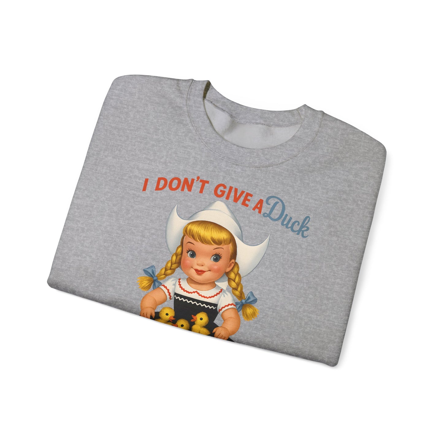 Sweatshirt – I Don't Give a Duck | Nostalgisches Vintage-Mädchen mit Küken – Humorvoll & Originell | True Insights Design mit Humor